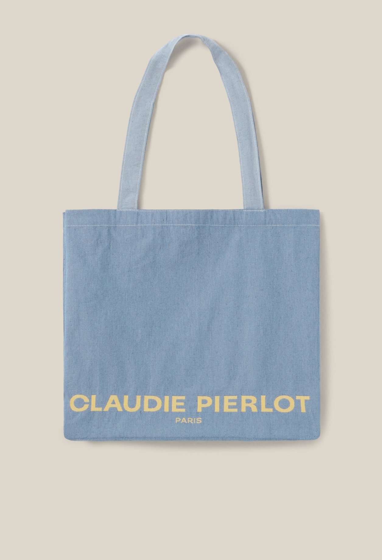 cheap and fashion Claudie Pierlot Canvas Tote Bag Beige Blue Spell Out