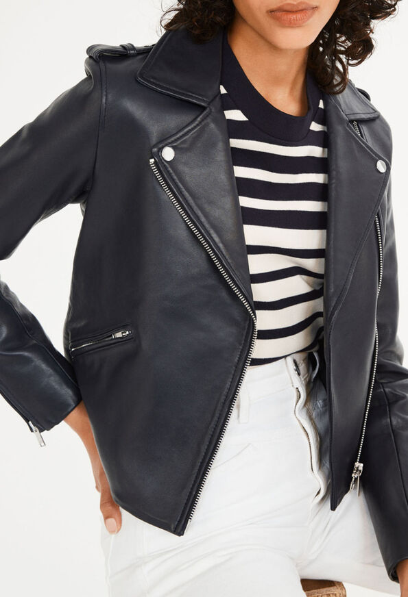 222CUZIA : Leather jackets color NAVY
