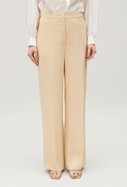 Wide-leg beige trousers