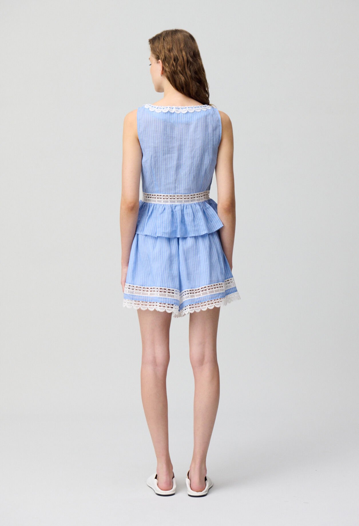 Striped Ruffle Top Lace Detailing