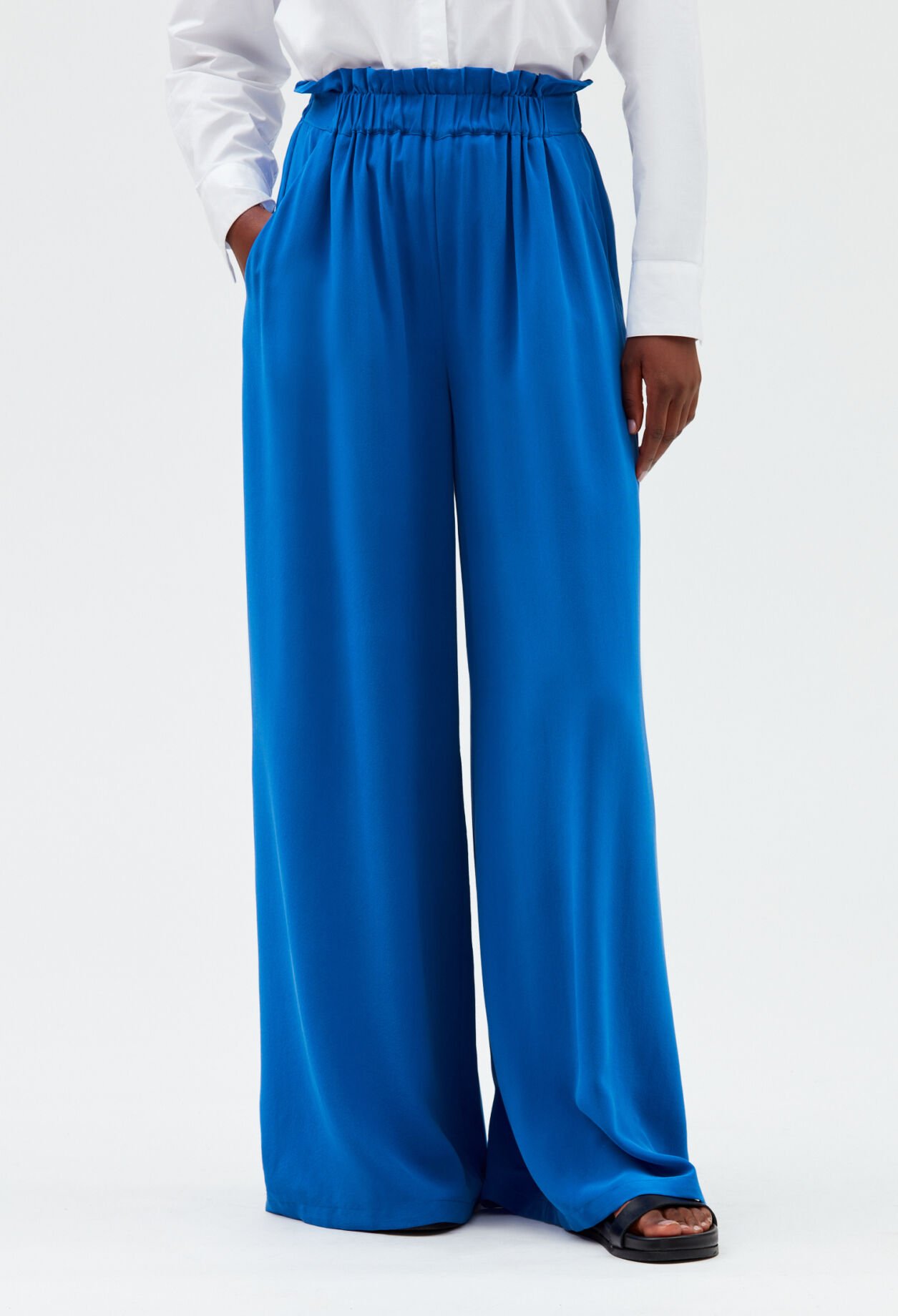 Blue silk trousers