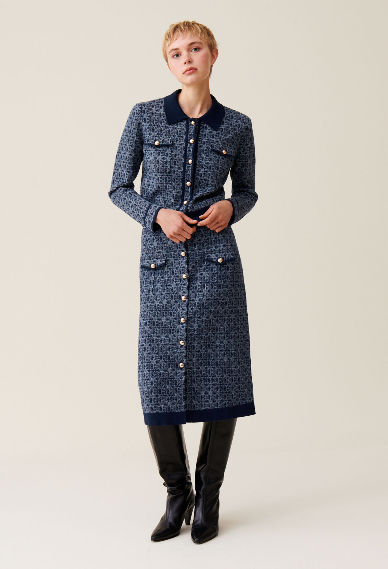 Navy high-waisted monogram skirt for women | Claudie Pierlot