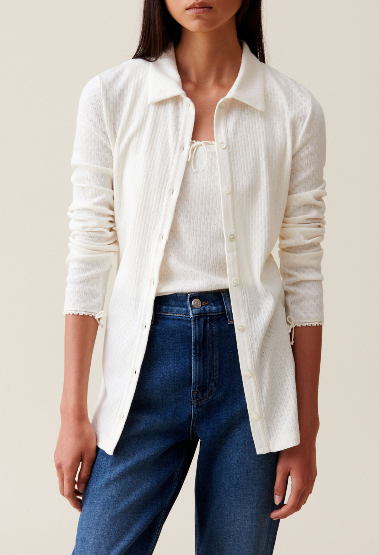 Ecru shirt collar top