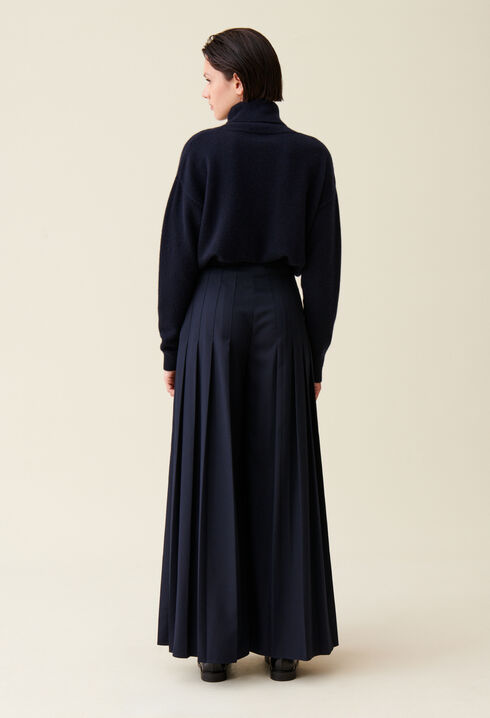 Navy blue loose-fit creased trousers 