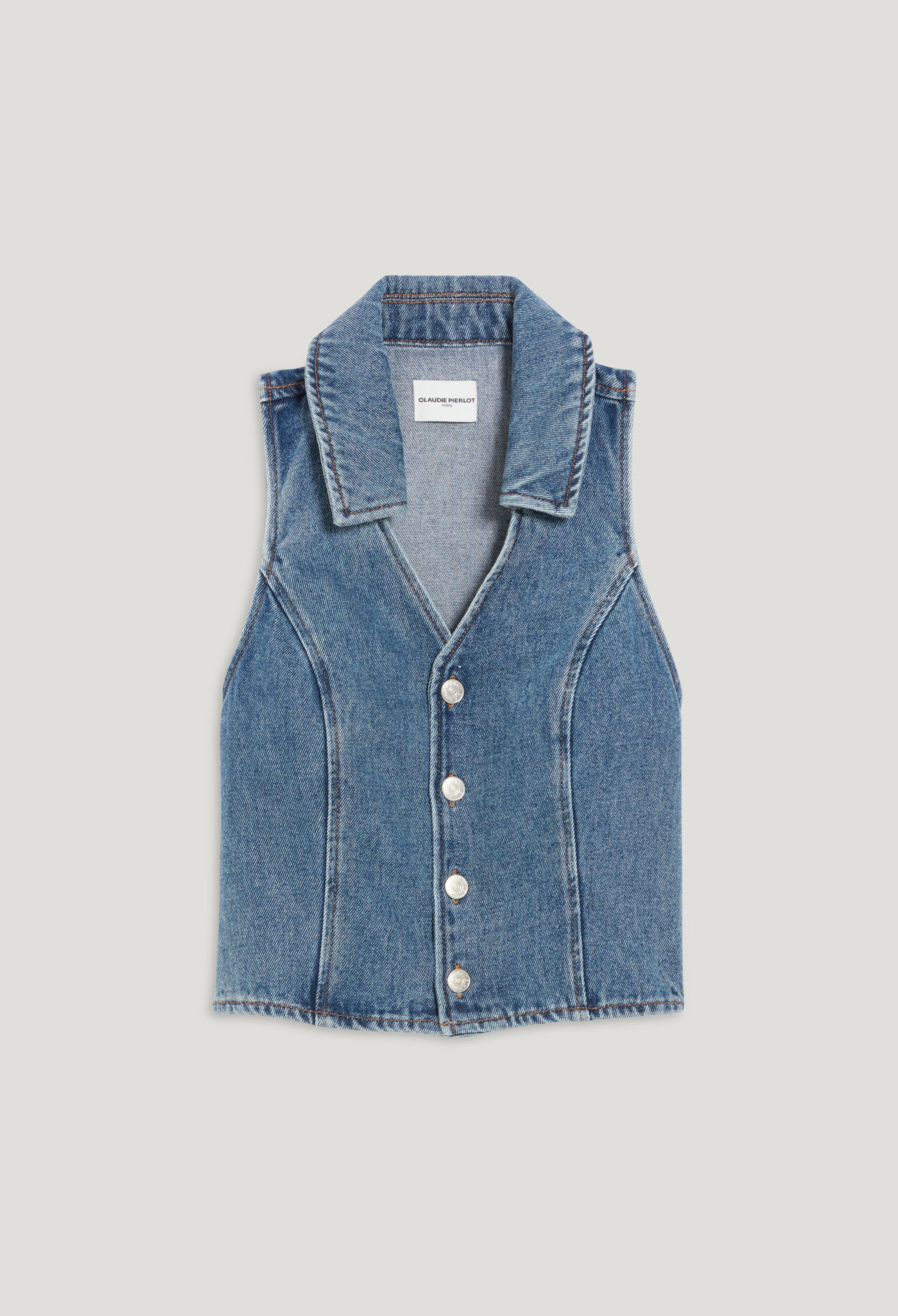 Blue denim sleeveless top