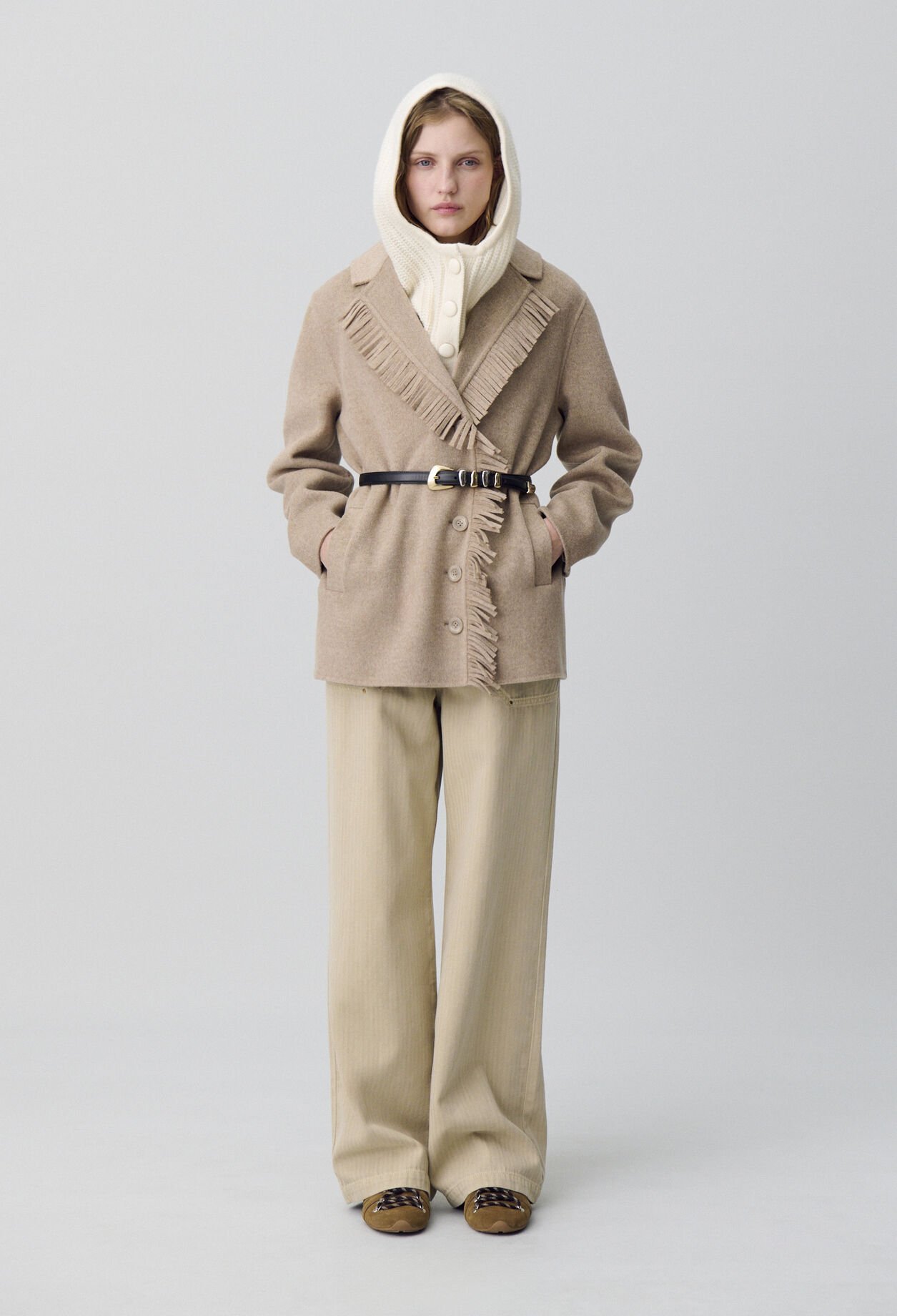 Short Wool Coat with Fringes