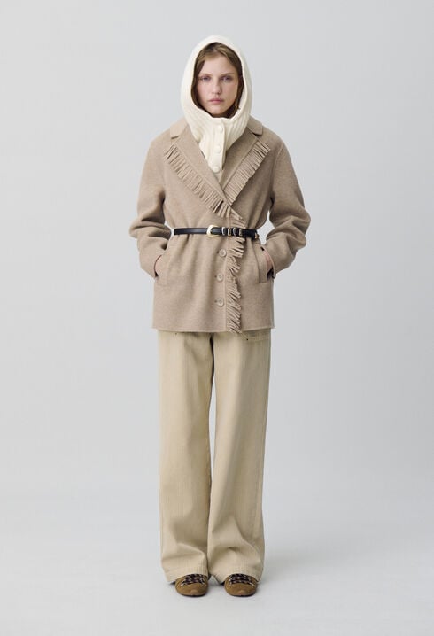 Short Wool Coat with Fringes