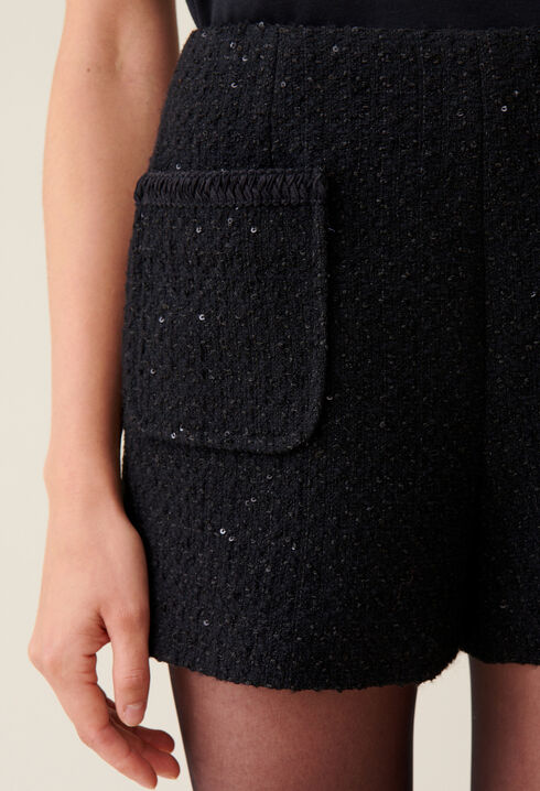 Straight black tweed shorts