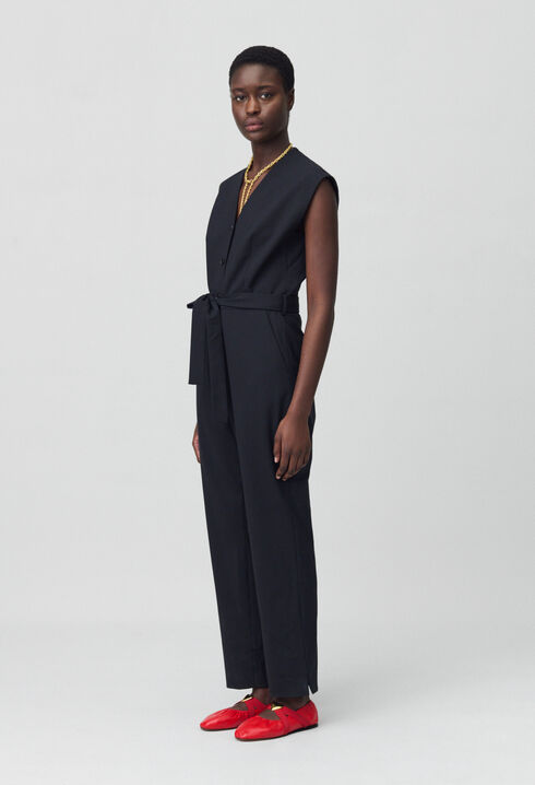 Black short-sleeve jumpsuit