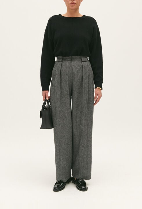 Two-tone wide-leg trousers