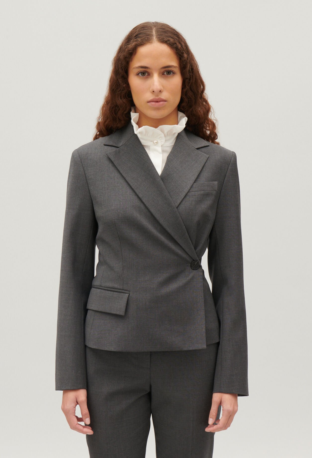 Flecked grey wrapover suit jacket