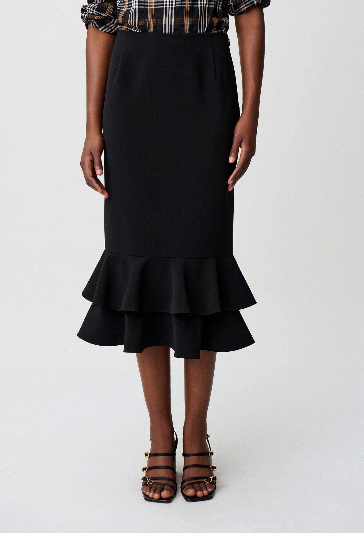 Flared ruffled midi skirt