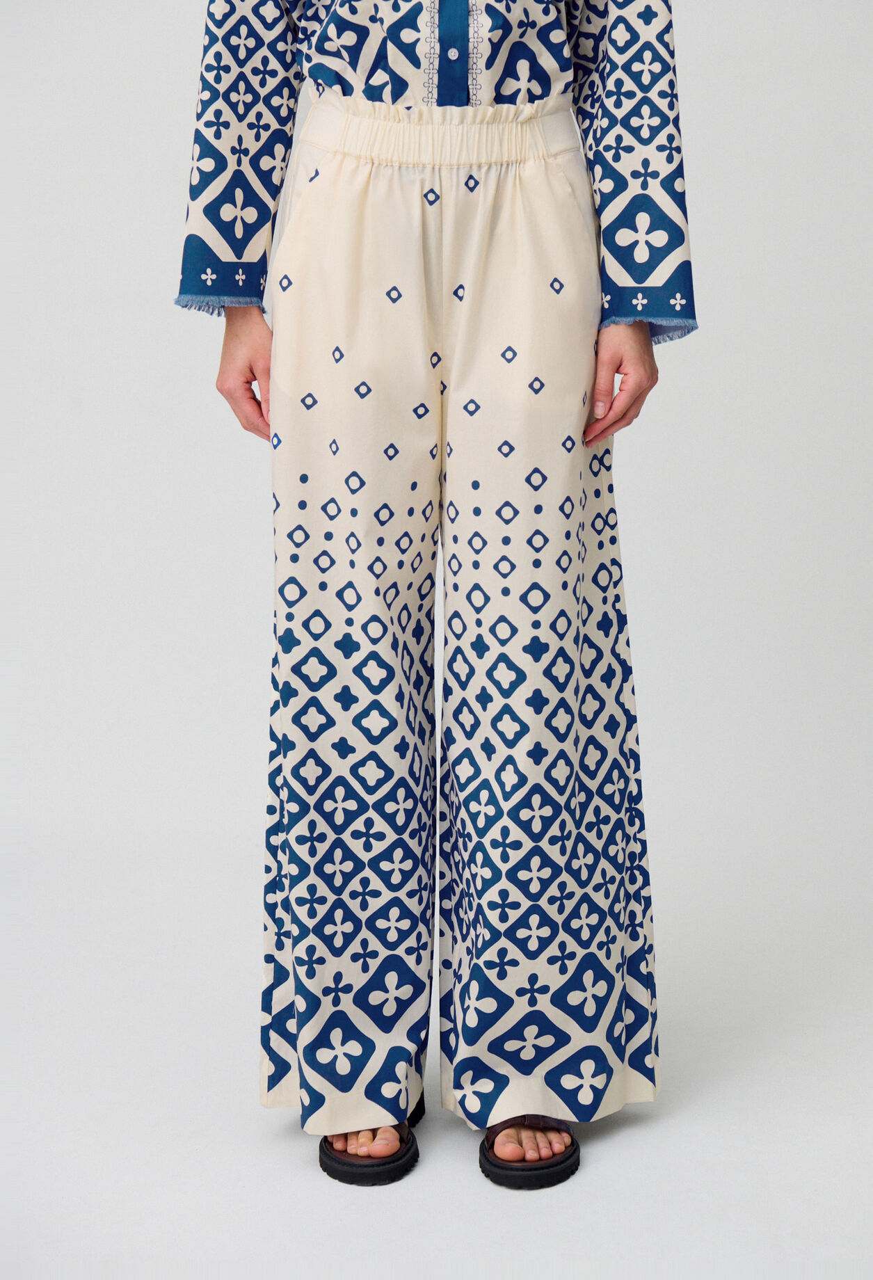 Wide-Leg Fluid Print Trousers