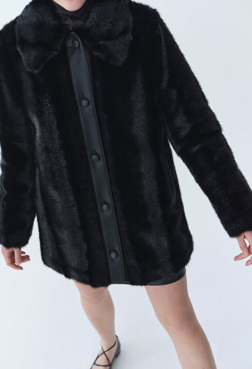 Black faux fur coat