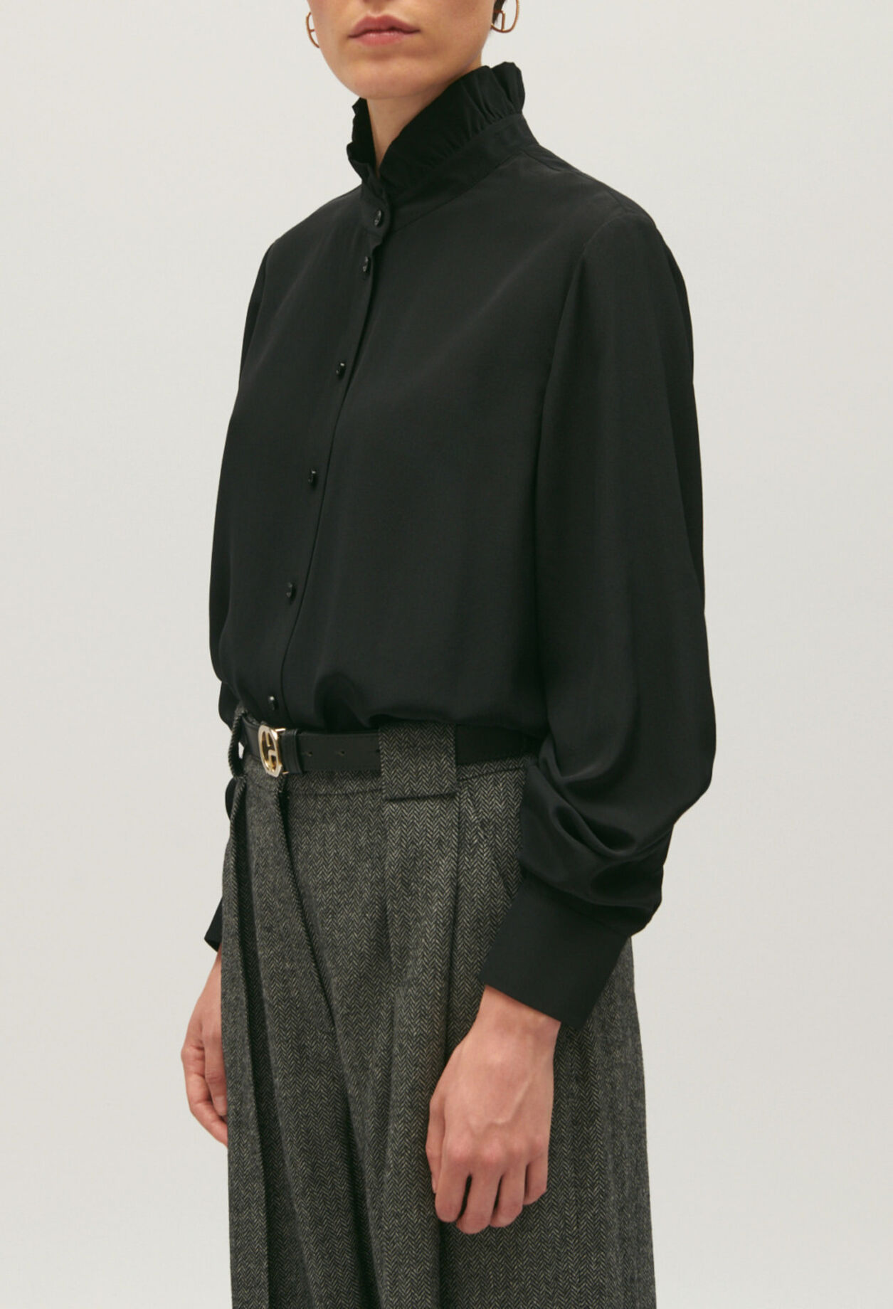 Black silk shirt with Victorian collar 