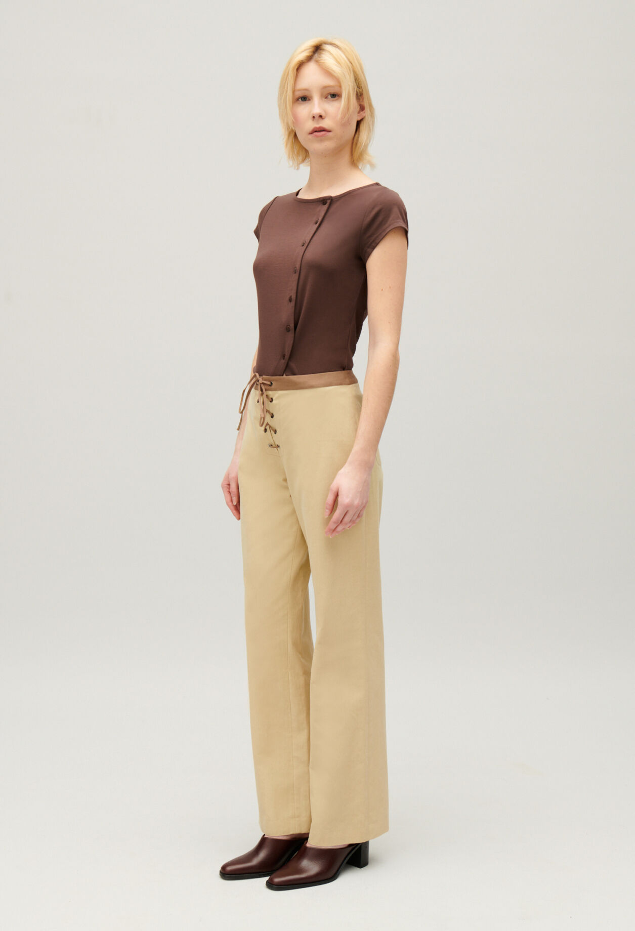 Two-tone lace-up trousers