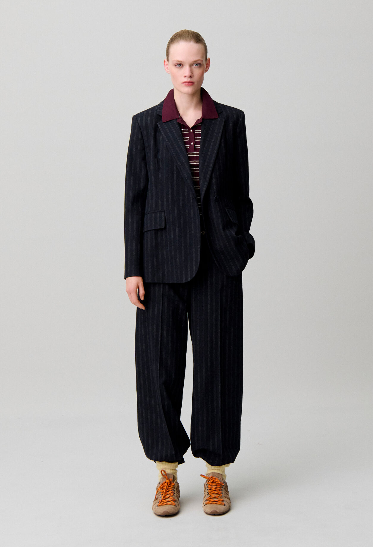 Striped wool-blend jacket