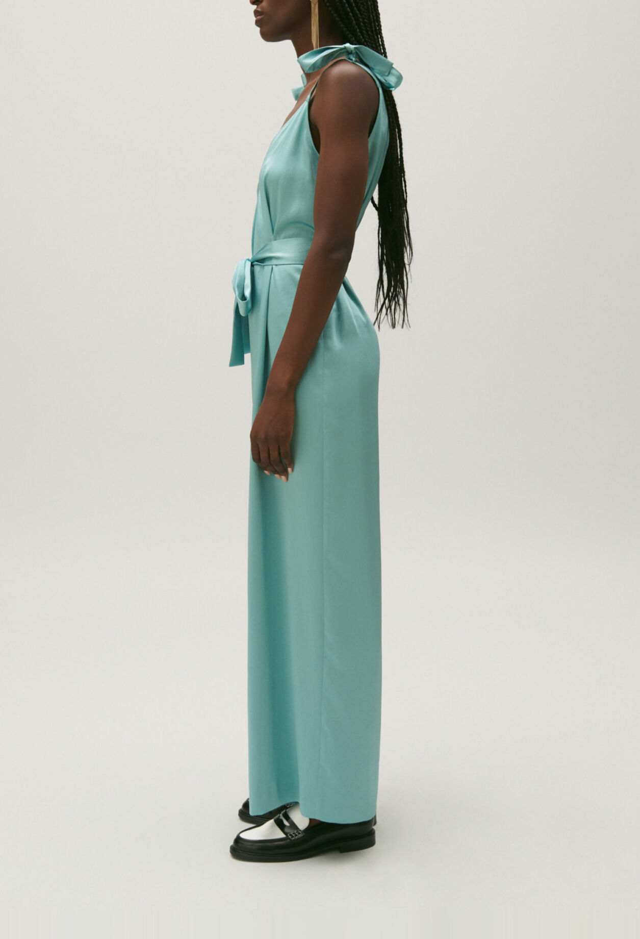 Flowing aqua jumpsuit