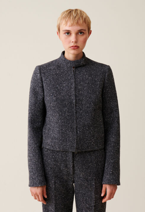 Grey short mixed wool jacket