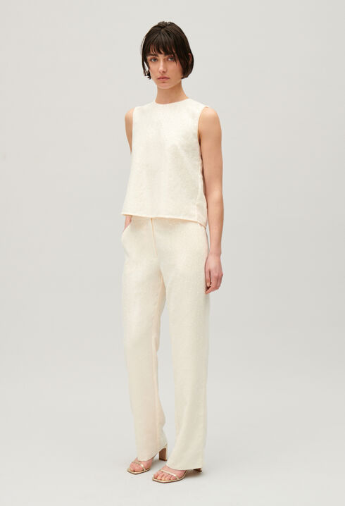 Ecru sequinned trousers