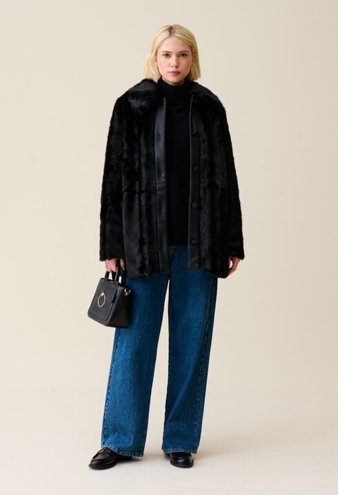 Black faux fur coat