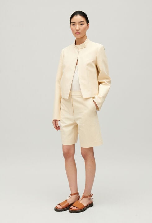 Pale beige cotton Bermuda shorts