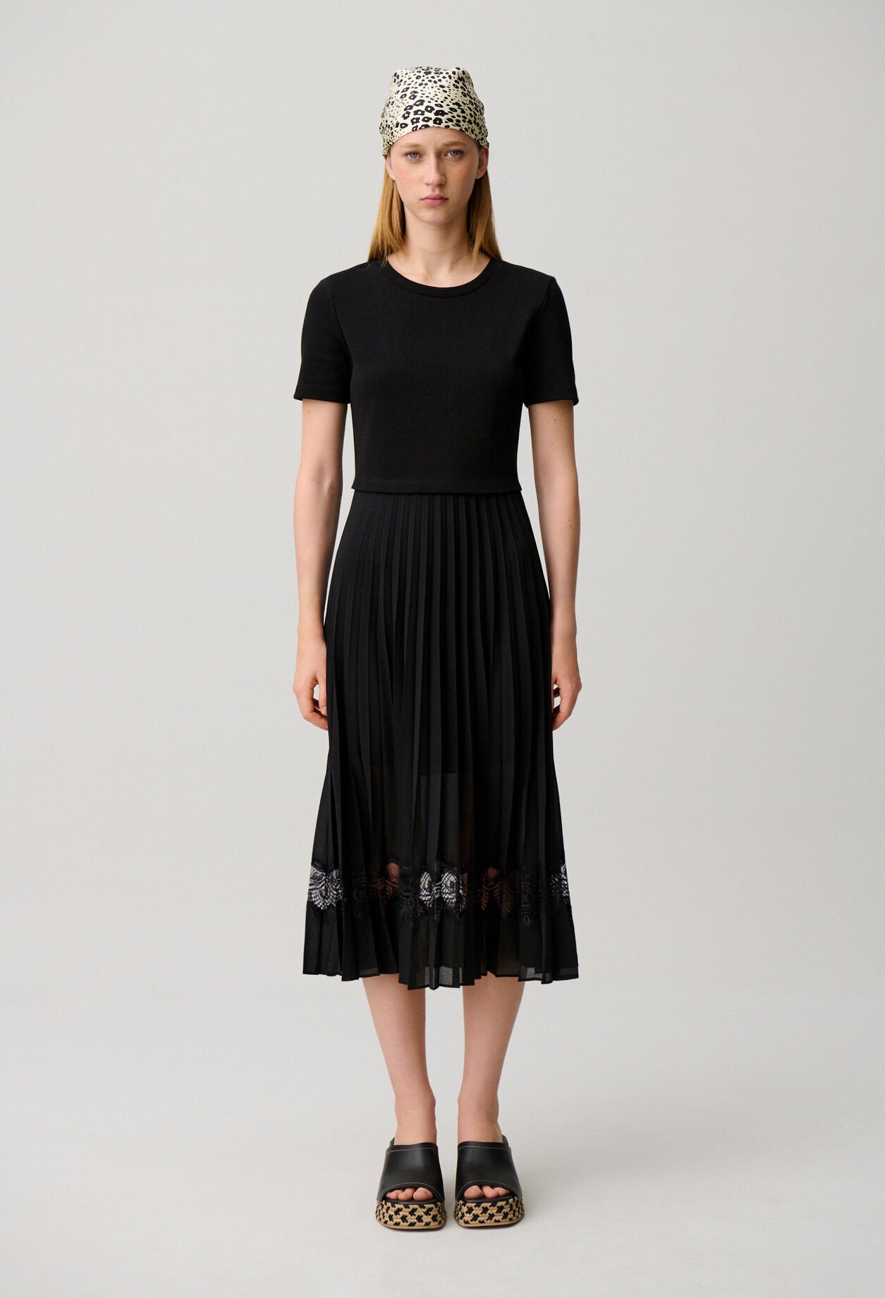 Twist black bi-material midi dress 