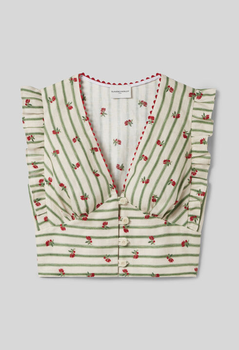 Printed Ruffle Trim Top