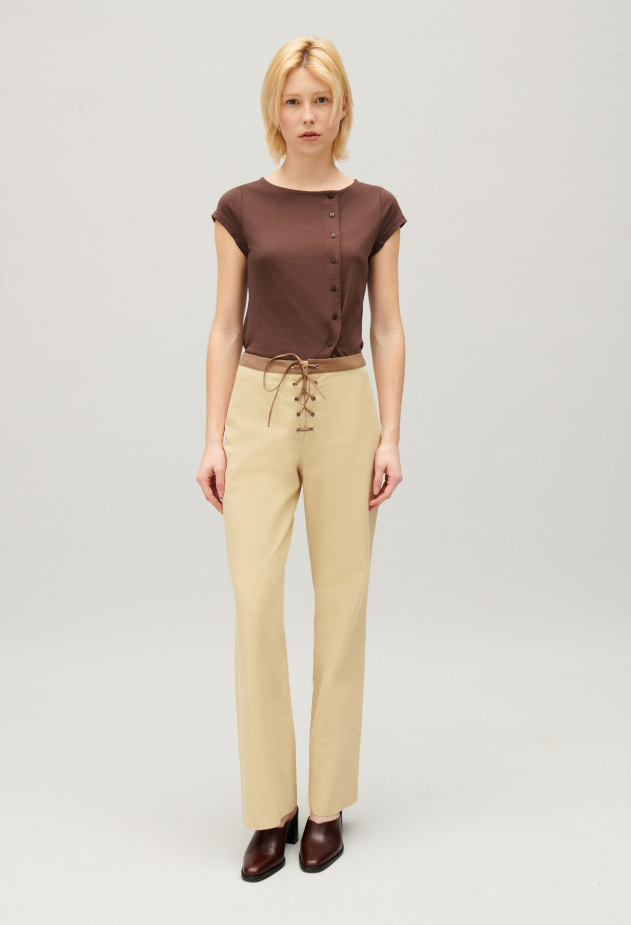 Two-tone lace-up trousers