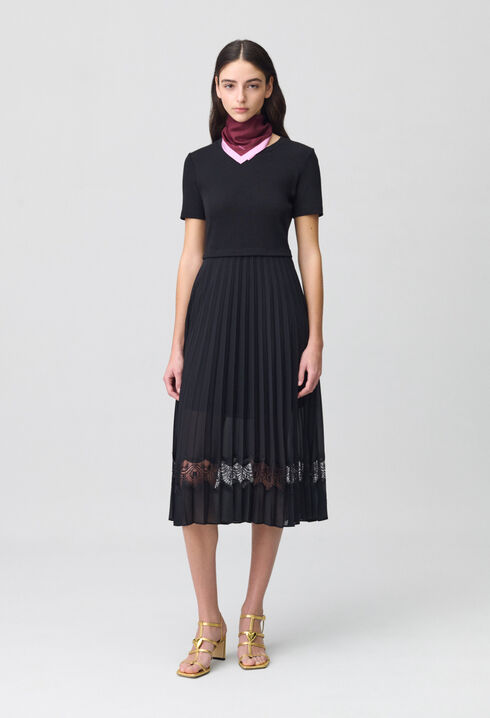 Twist black bi-material midi dress 