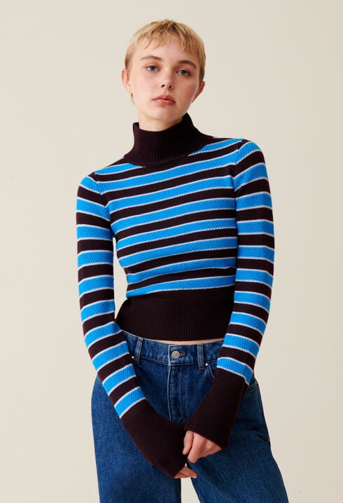 High-neck striped jumper