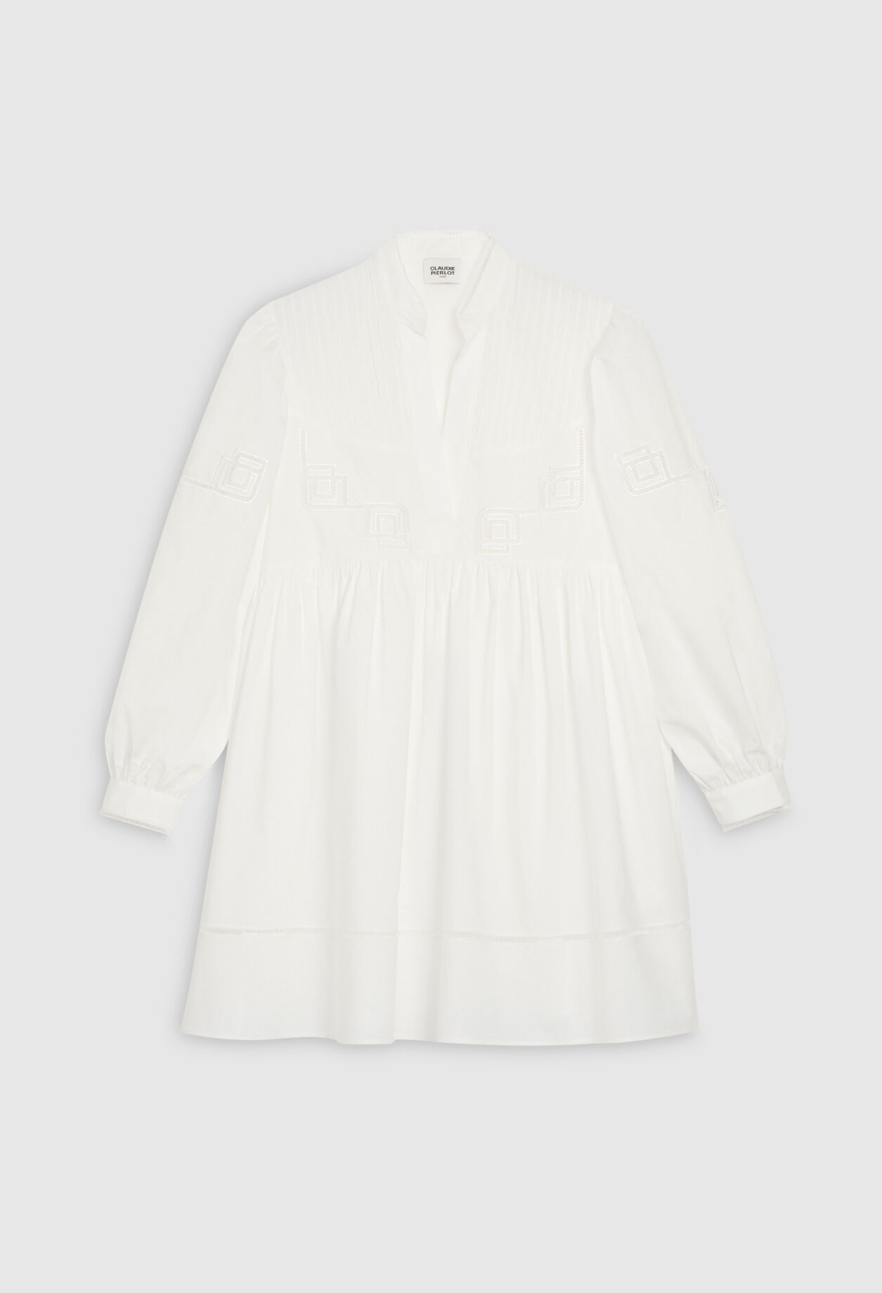 Embroidered white cotton mini dress