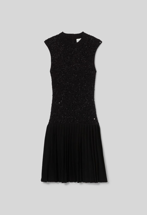 Short fitted sequinned knit dress