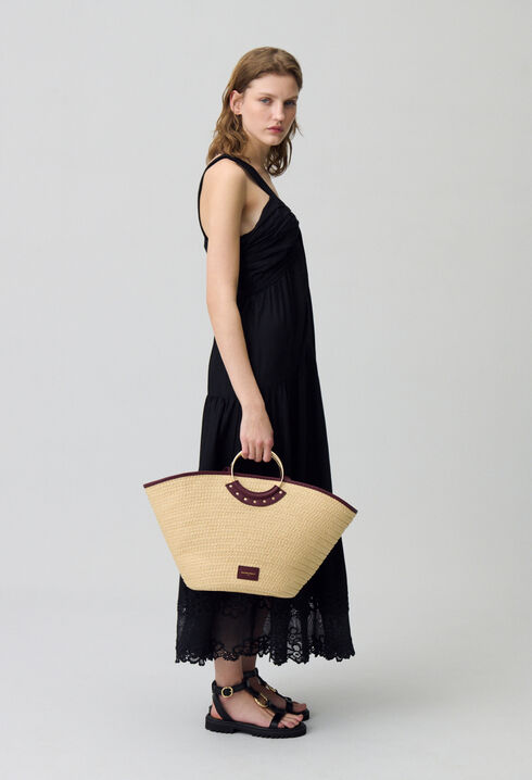 Braided raffia basket with handles
