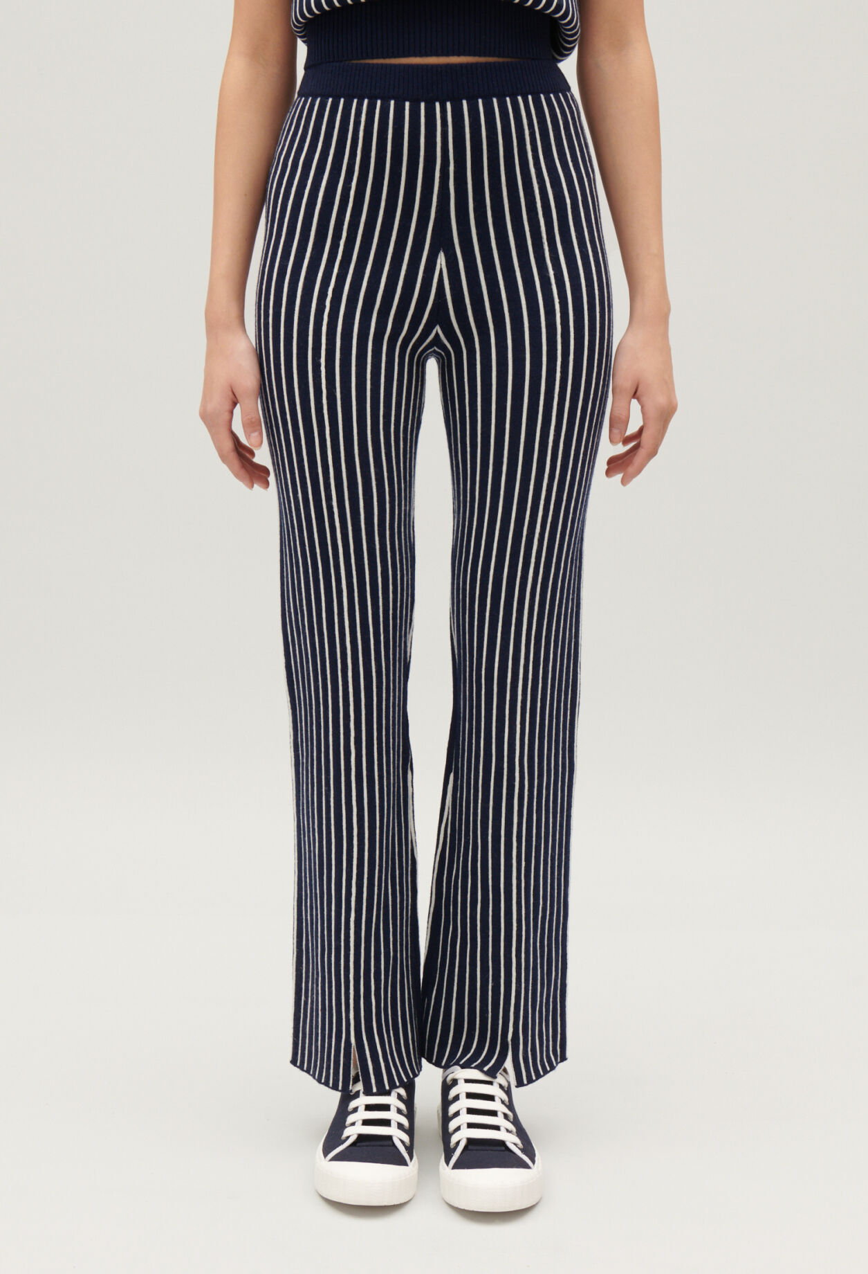 Stripy knit trousers