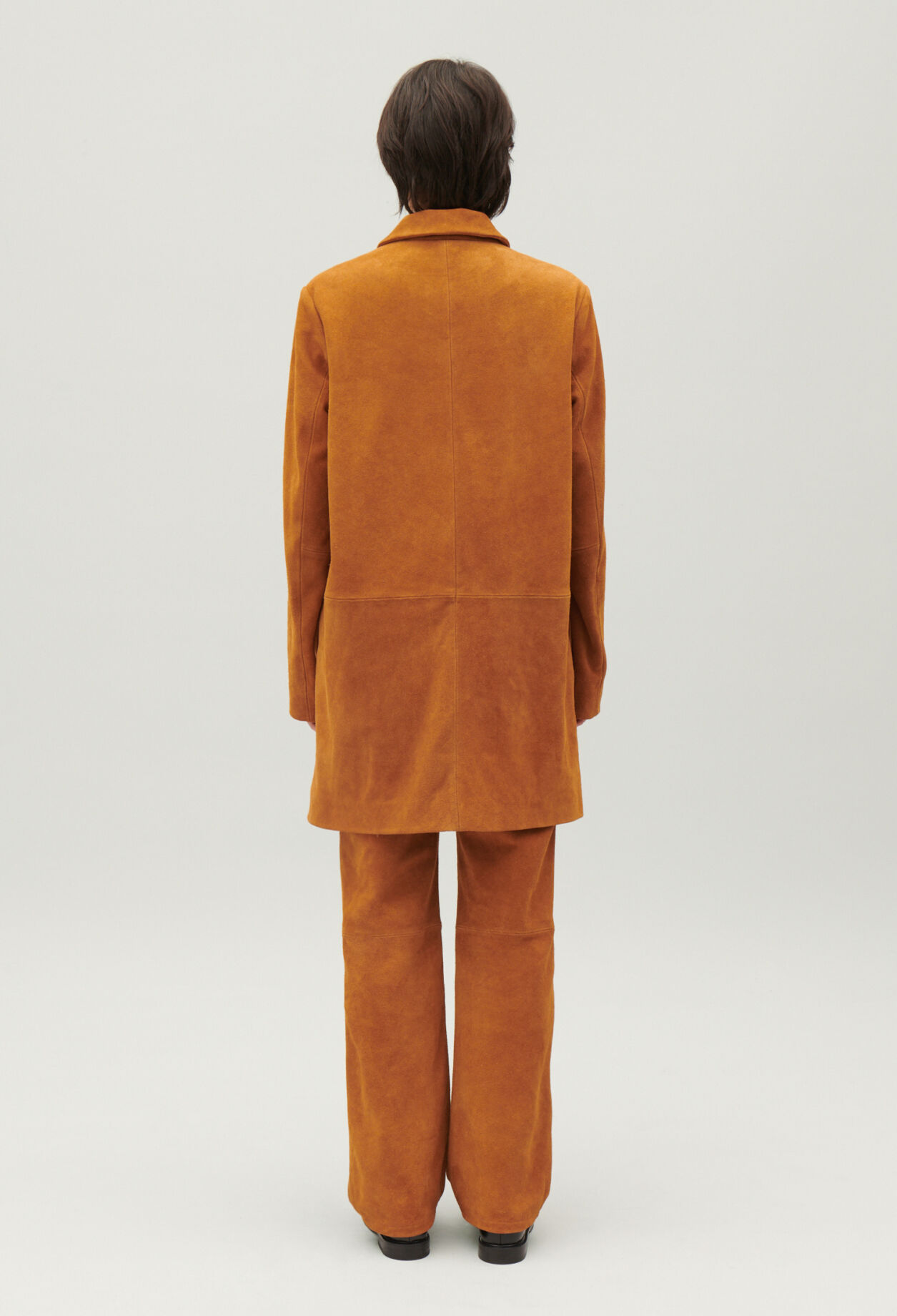 Dark beige straight suede leather coat