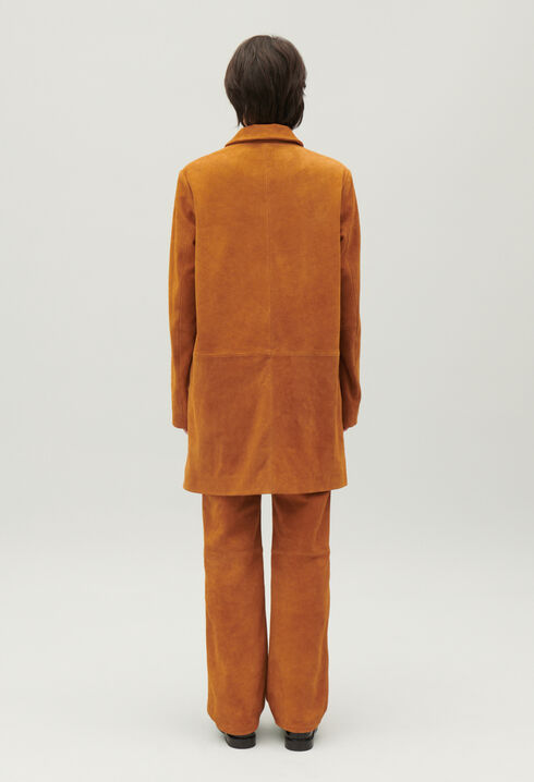 Dark beige straight suede leather coat