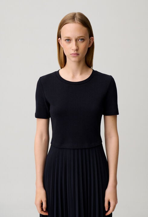 Black and navy bi-material dress