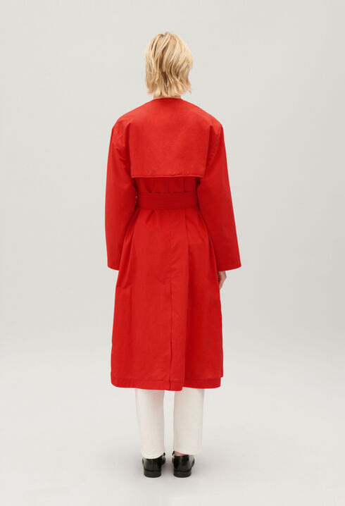 Long red trench coat