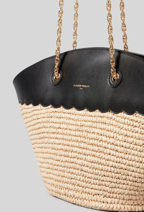 Woven Basket Bag Leather Trim