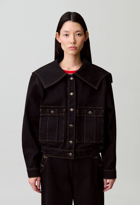 Contrast stitch black denim jacket 