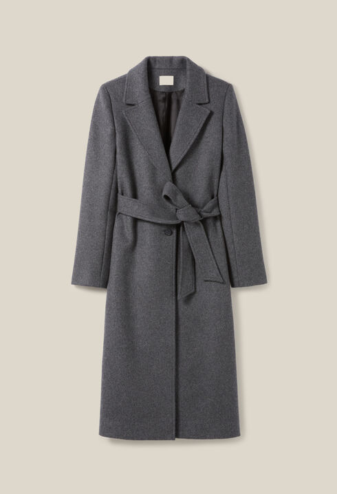 Long grey belted coat