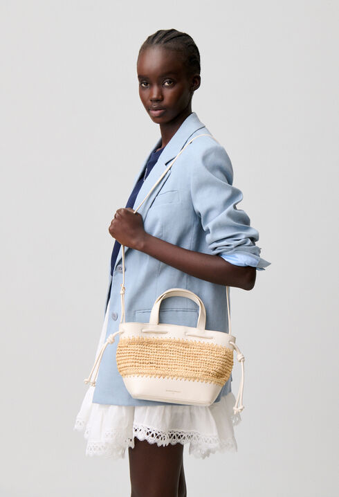Raffia and leather basket