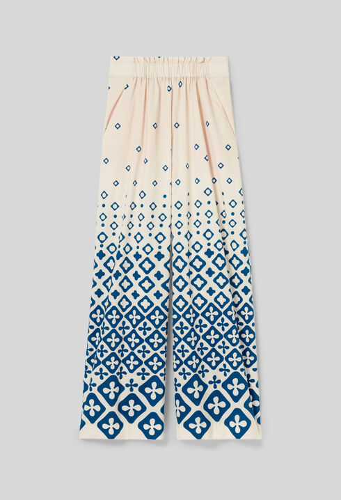 Wide-Leg Fluid Print Trousers