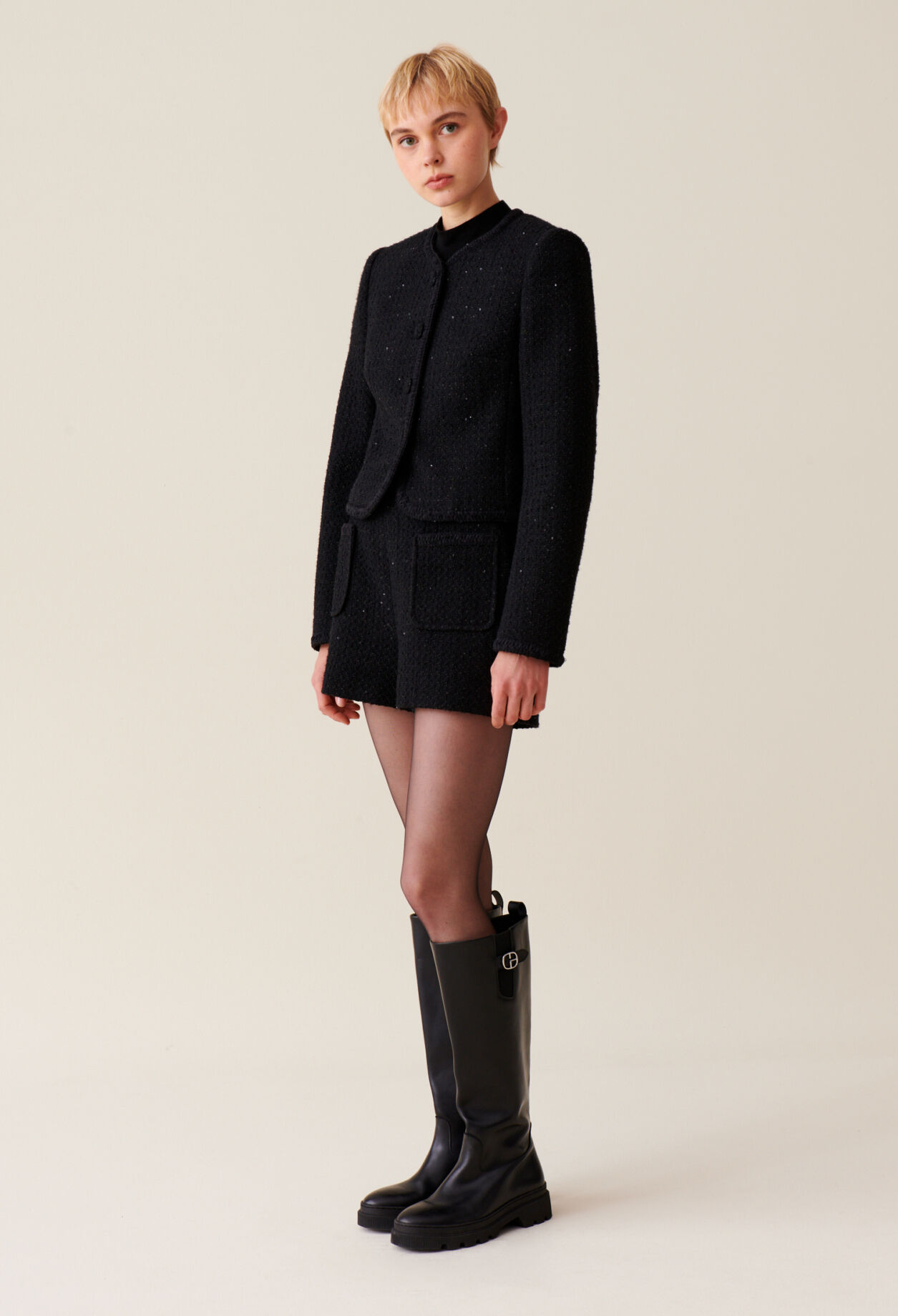 Black straight tweed jacket