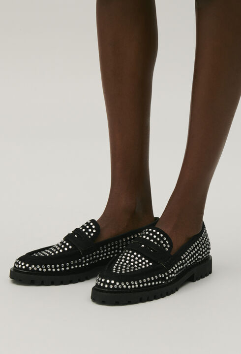 Leather loafers with rhinestones