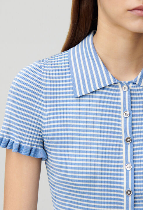 Buttoned striped polo top