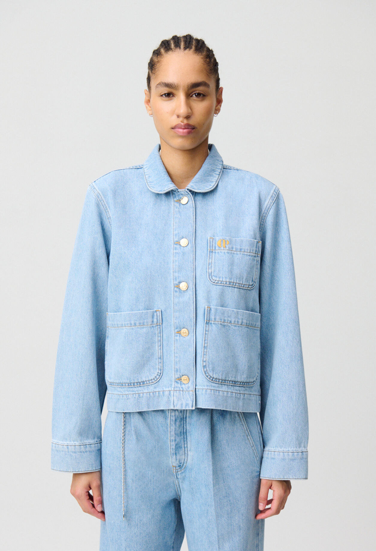 Denim jacket with Peter Pan collar