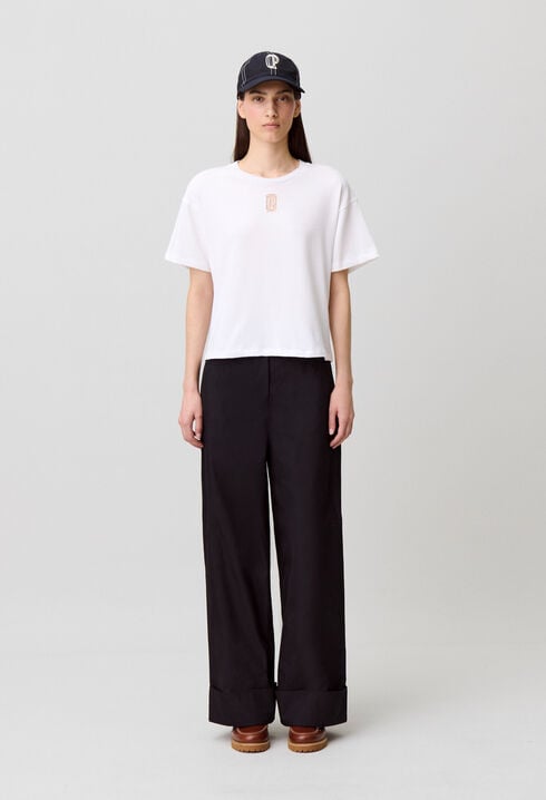 Wide cropped cotton T-shirt