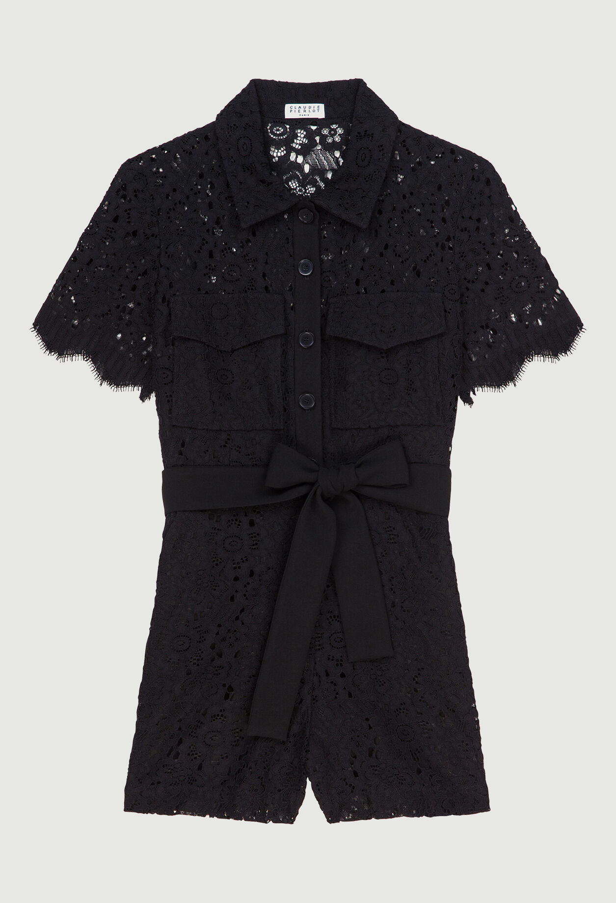 Black guipure lace playsuit